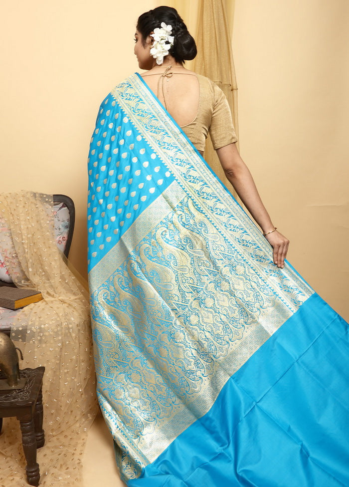 Blue Banarasi Handloom Pure Silk Saree With Blouse - Indian Silk House Agencies