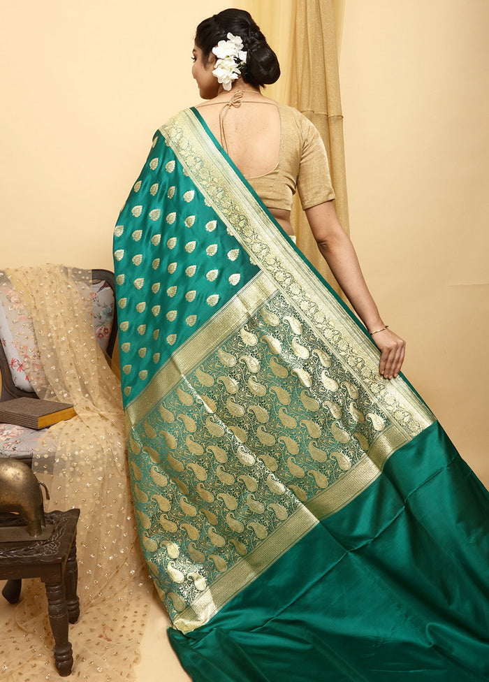 Green Banarasi Handloom Pure Silk Saree With Blouse - Indian Silk House Agencies