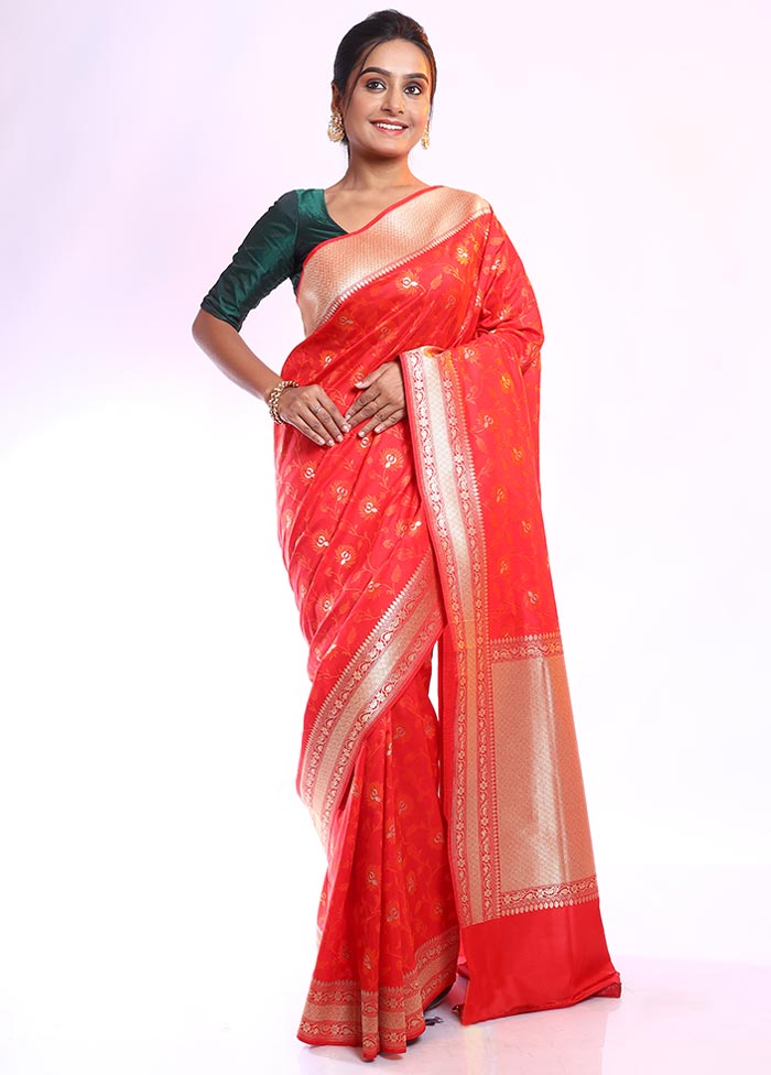 Vermilion Uppada Silk Saree With Blouse Piece - Indian Silk House Agencies