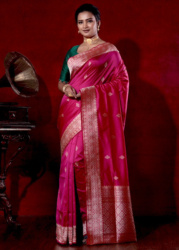 Dark Pink Katan Pure Silk Saree With Blouse Piece - Indian Silk House Agencies