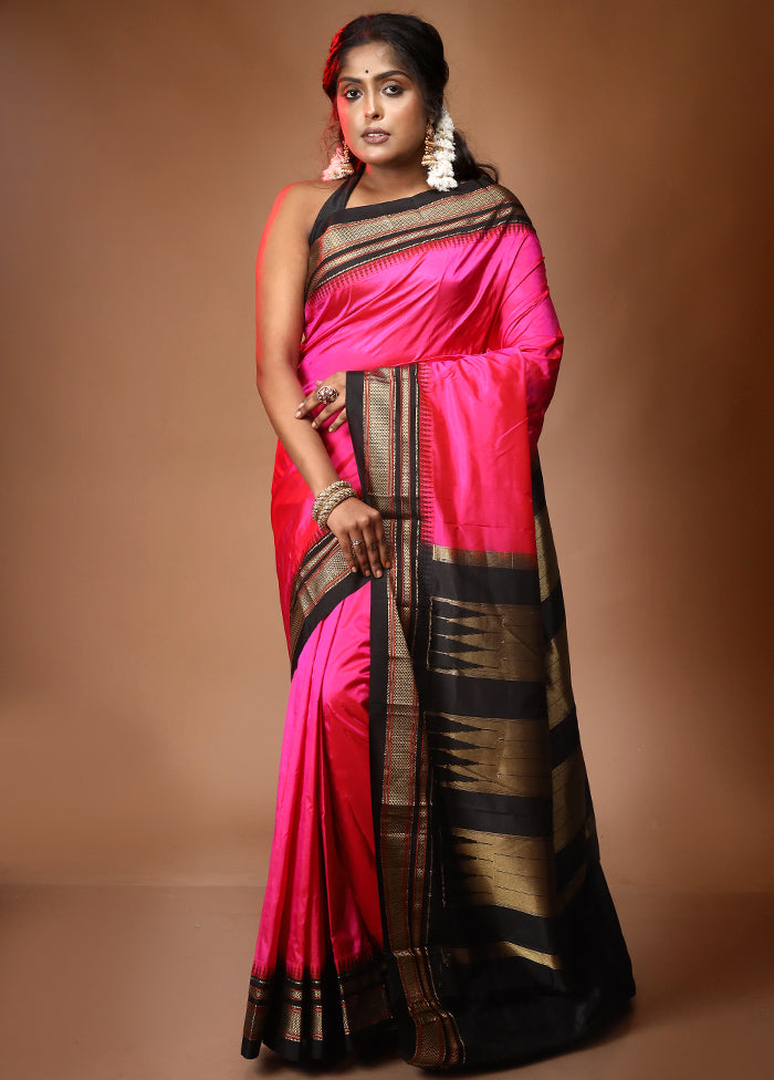 Pink Pure Kanjivaram Silk Saree With Blouse Piece - Indian Silk House Agencies