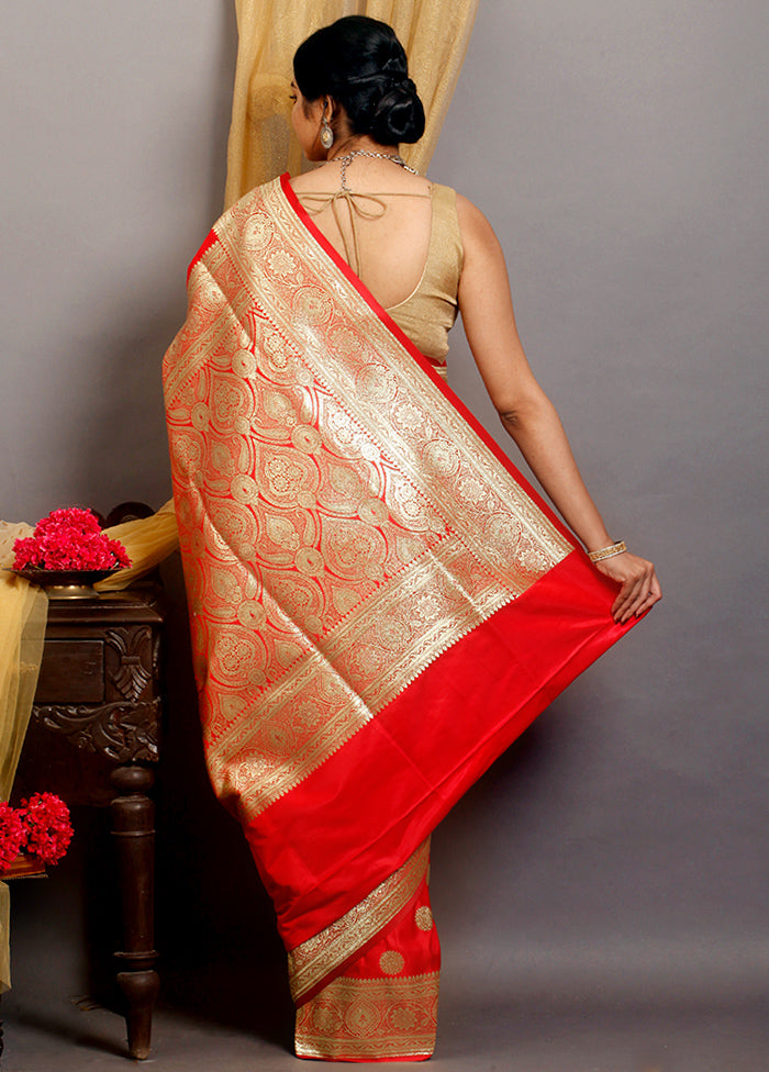 Bridal Red Banarasi Silk Zari Woven Saree With Blouse - Indian Silk House Agencies