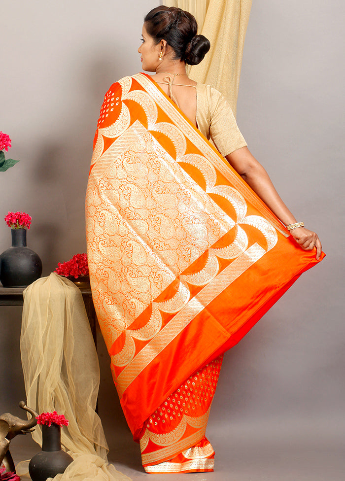 Rust Banarasi Silk Zari Woven Saree With Blouse - Indian Silk House Agencies