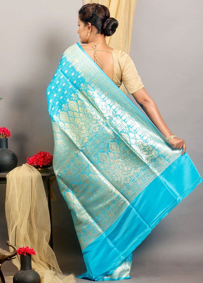Blue Banarasi Pure Silk Zari Woven Saree With Blouse - Indian Silk House Agencies