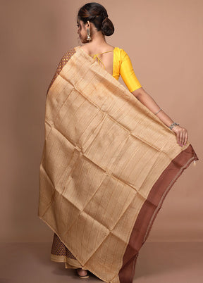 Brown Pure Printed Silk Saree With Blouse Piece - Indian Silk House Agencies