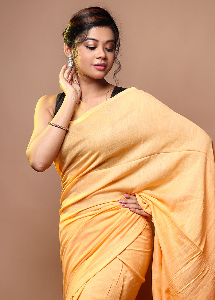 Peach Mul Cotton Saree Without Blouse Piece - Indian Silk House Agencies