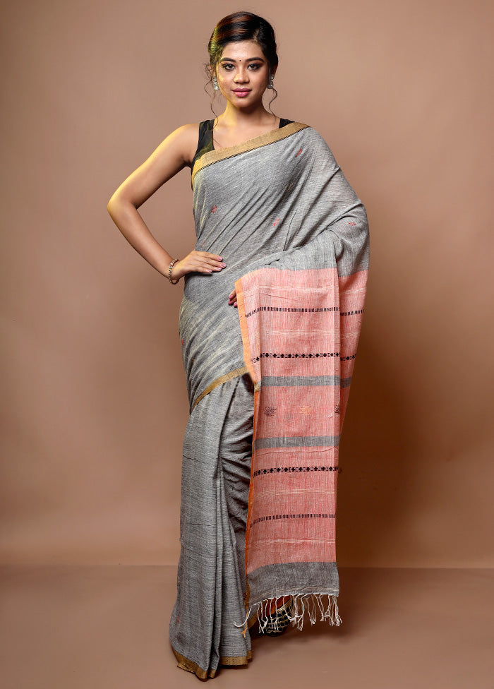 Grey Shantipuri Cotton Saree Without Blouse Piece - Indian Silk House Agencies