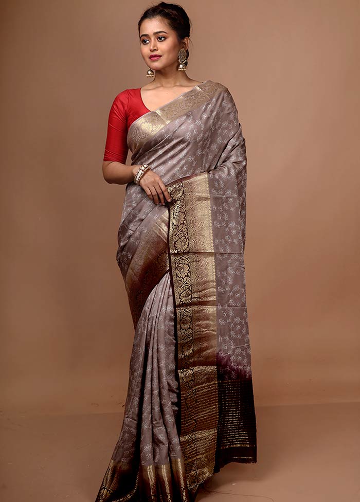 Grey Chanderi Saree With Blouse Piece - Indian Silk House Agencies