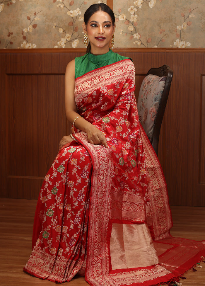 Red Pure Uppada Silk Saree With Blouse Piece - Indian Silk House Agencies