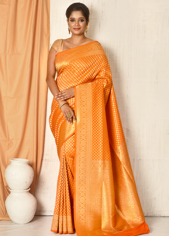 Orange Uppada Silk Zari Woven Saree With Blouse - Indian Silk House Agencies