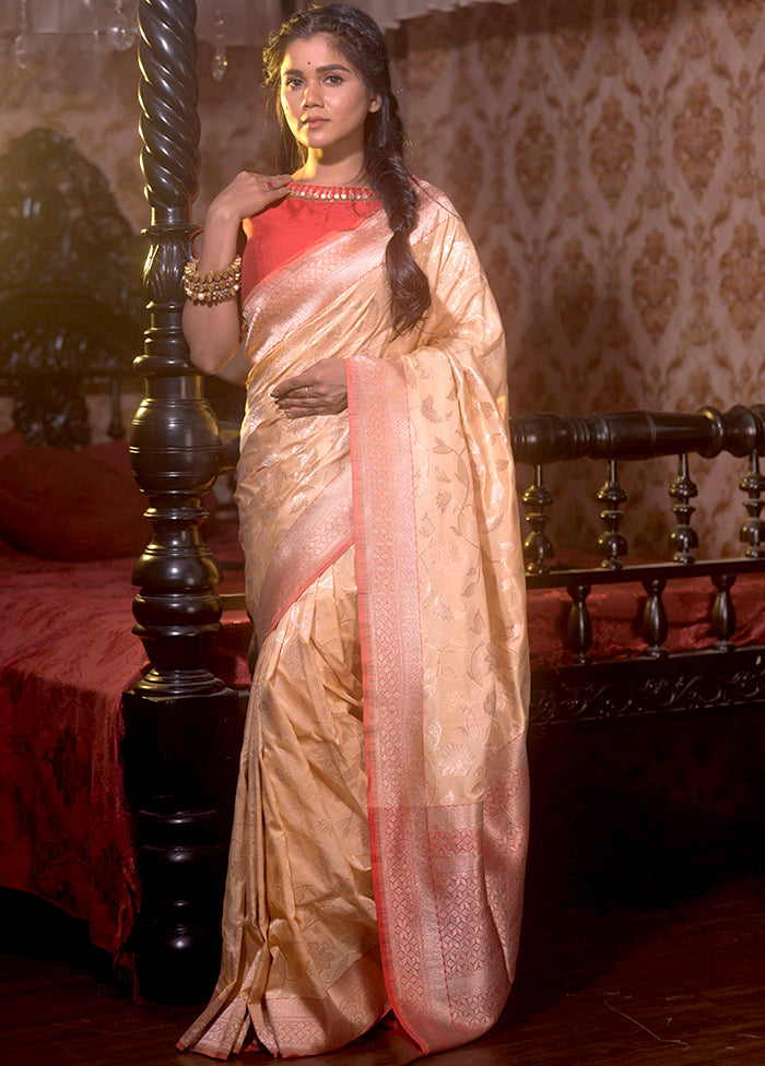 Cream Pure Uppada Silk Saree With Blouse Piece - Indian Silk House Agencies