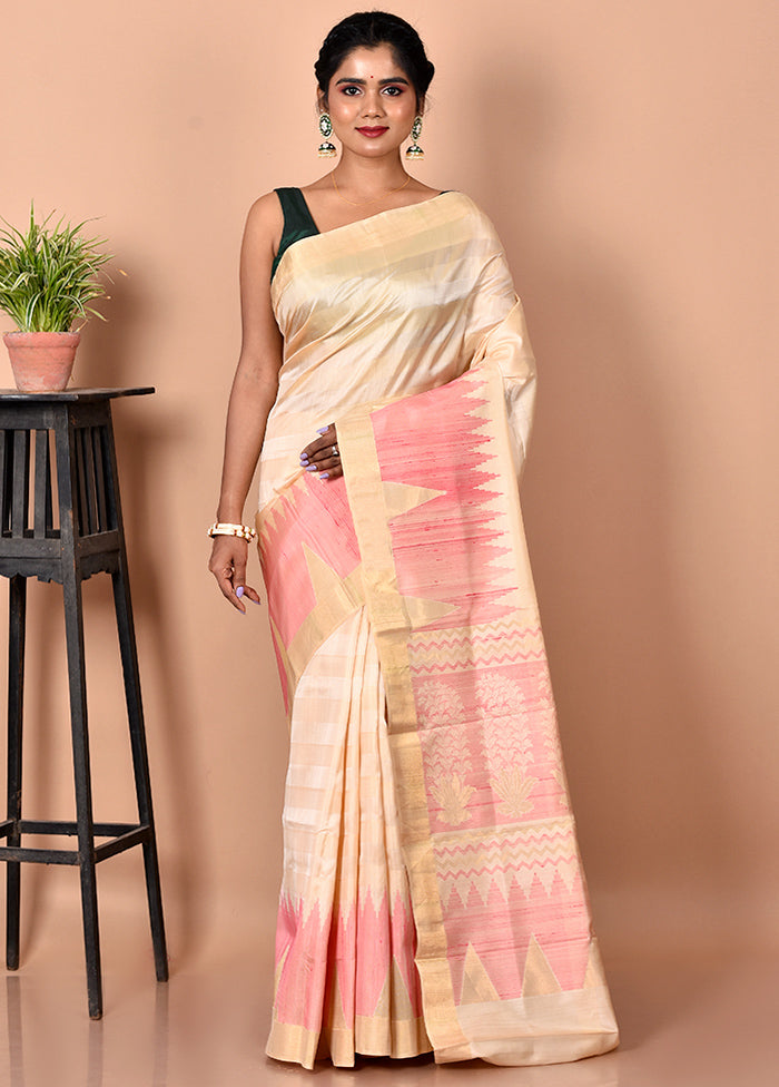Cream Pure Kanjivaram Silk Saree With Blouse Piece - Indian Silk House Agencies