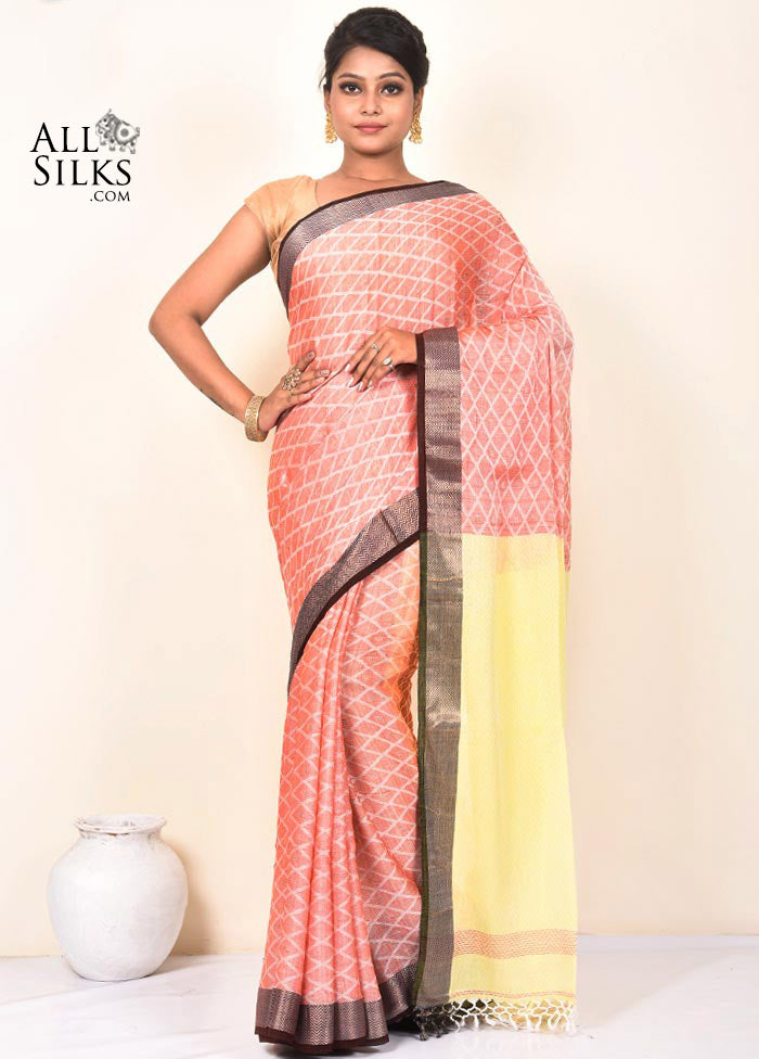 Pink Cotton Woven Saree With Blouse Piece - Indian Silk House Agencies