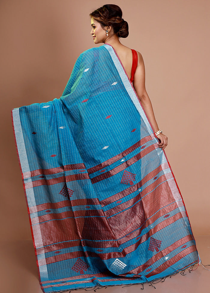 Sky Blue Matka Silk Saree With Blouse Piece - Indian Silk House Agencies