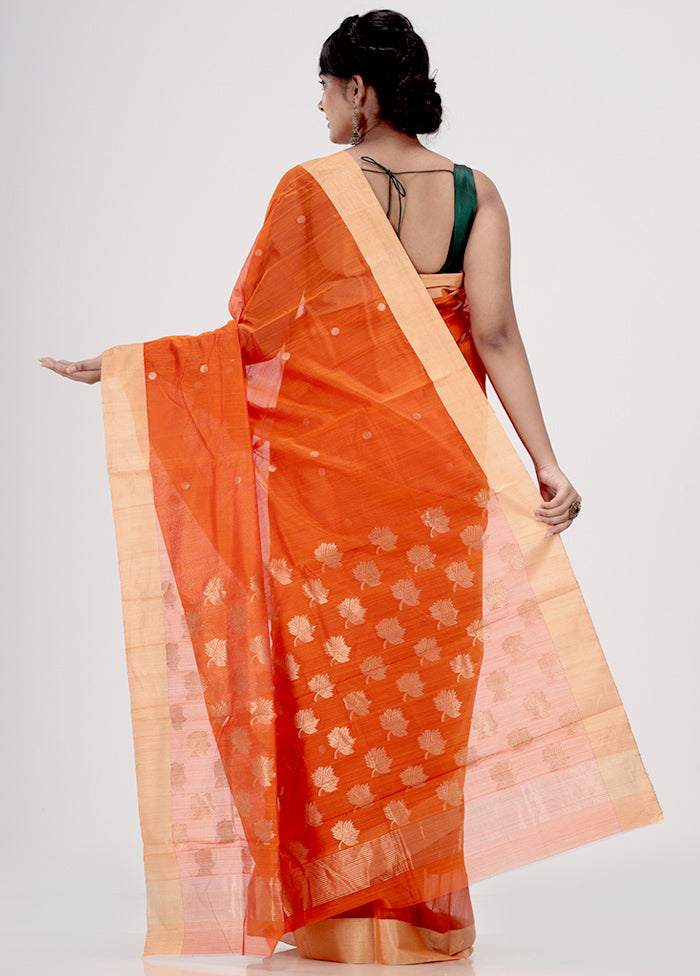 Rust Chanderi Cotton Saree With Blouse Piece - Indian Silk House Agencies