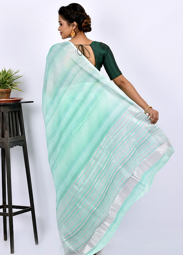 Aqua Green Linen Silk Saree With Blouse Piece - Indian Silk House Agencies