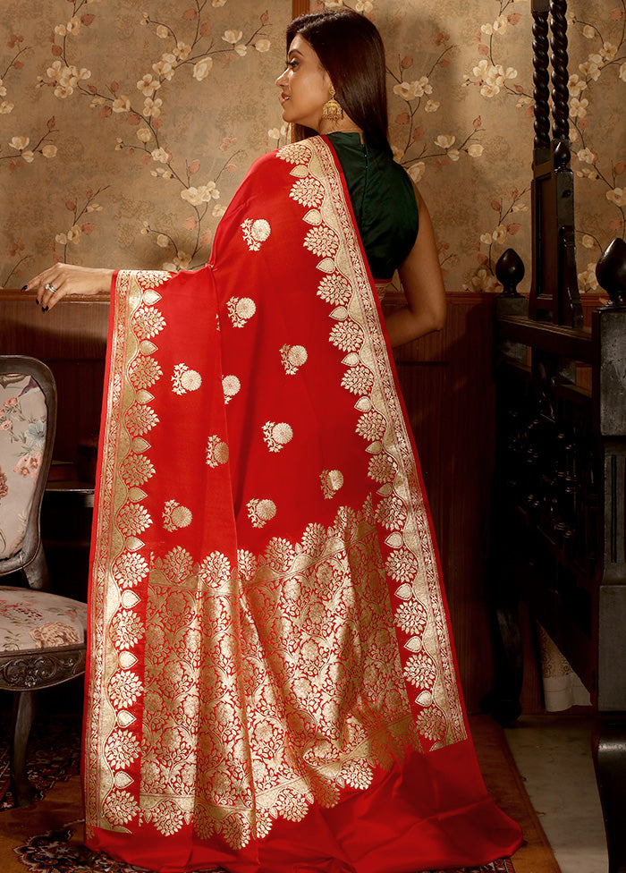 Bridal Red Pure Banarasi Silk Saree With Blouse Piece - Indian Silk House Agencies