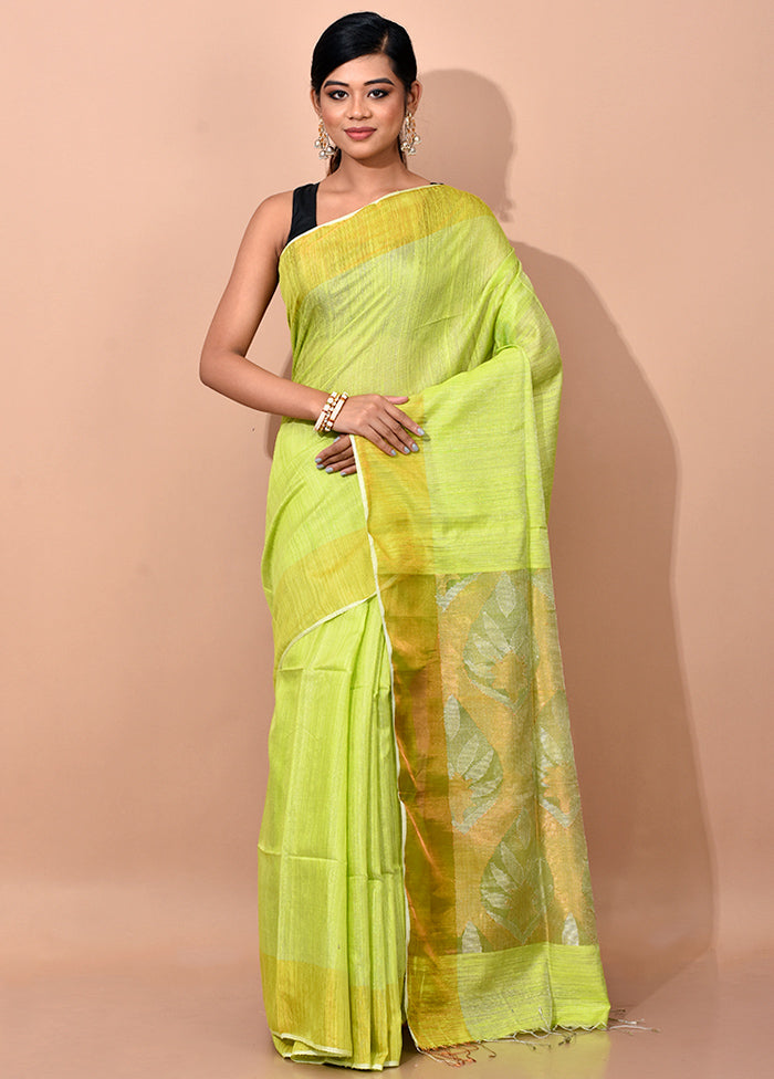 Neon Green Pure Matka Silk Saree With Blouse Piece - Indian Silk House Agencies