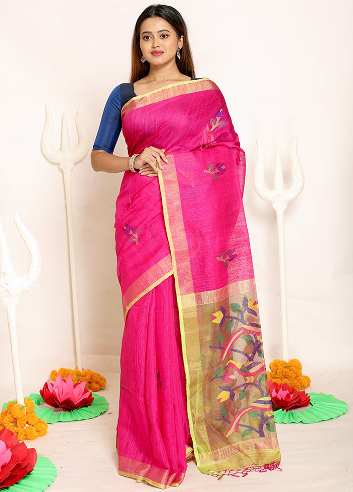 Pink Pure Handwoven Matka Silk Saree With Blouse Piece - Indian Silk House Agencies