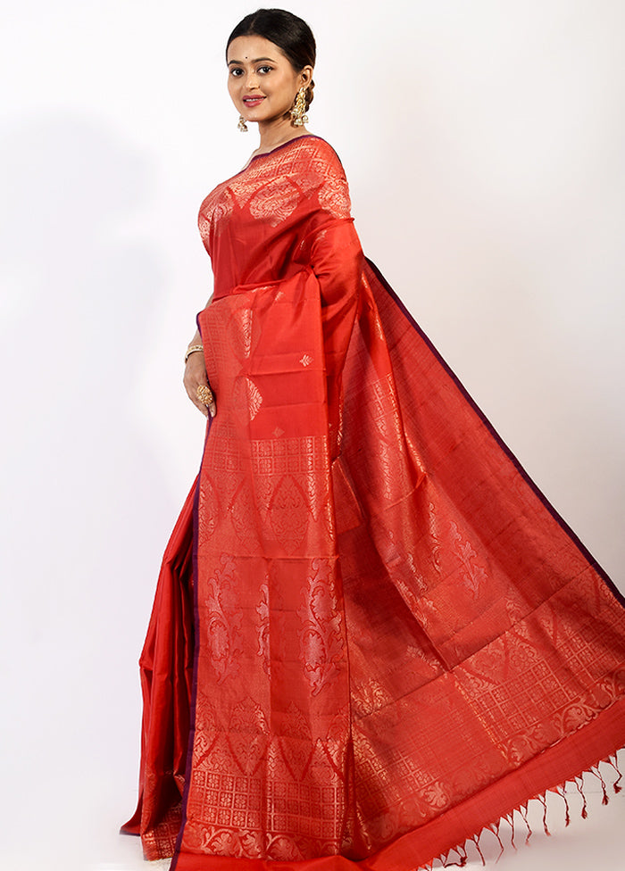 Red Pure Kanjivaram Saree With Blouse Piece - Indian Silk House Agencies