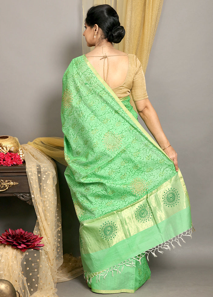 Green Tussar Pure Silk Handloom Saree With Blouse - Indian Silk House Agencies