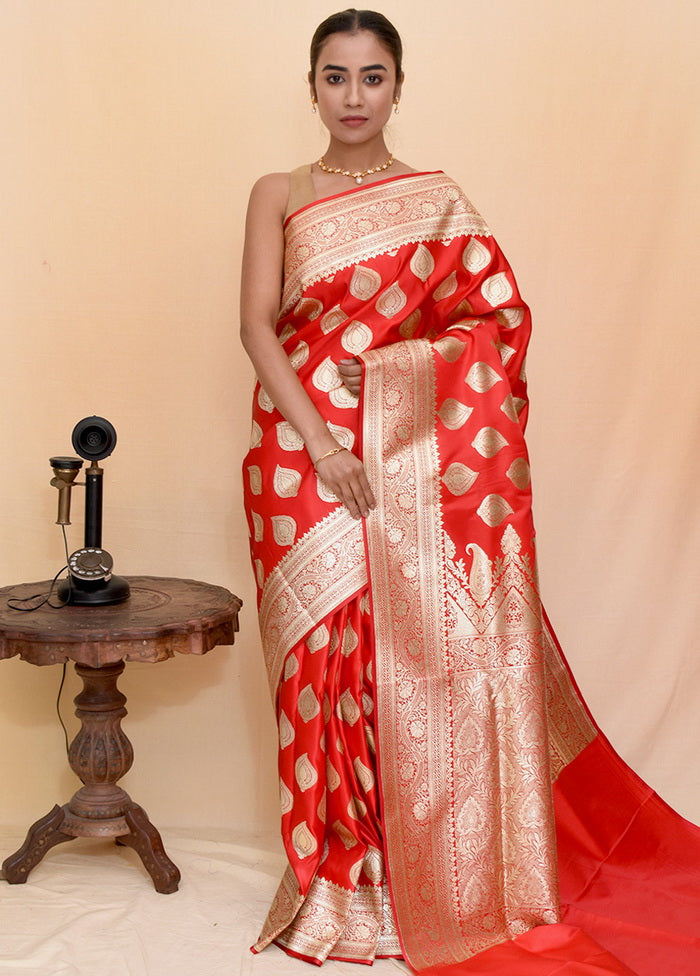Red Zari Woven Banarasi Saree With Blouse - Indian Silk House Agencies
