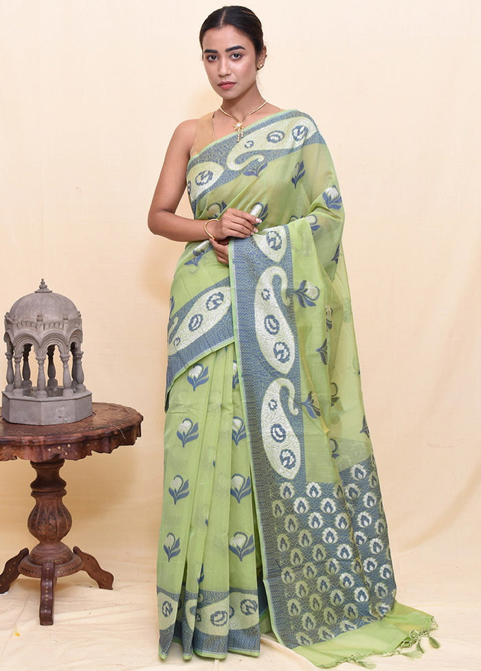 Green Kora Silk Zari Woven Saree With Blouse - Indian Silk House Agencies