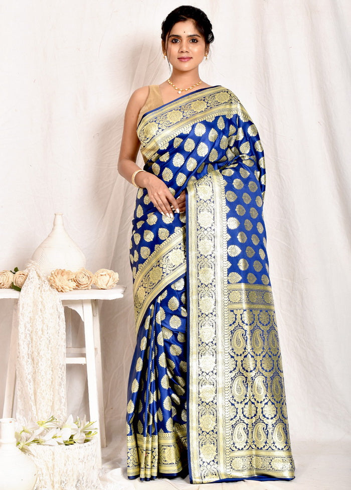 Blue Banarasi Silk Saree With Blouse - Indian Silk House Agencies