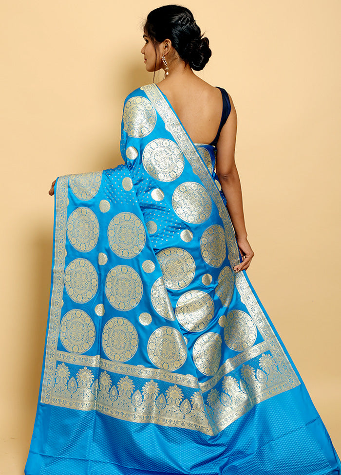 Blue Banarasi Silk Saree With Blouse Piece - Indian Silk House Agencies