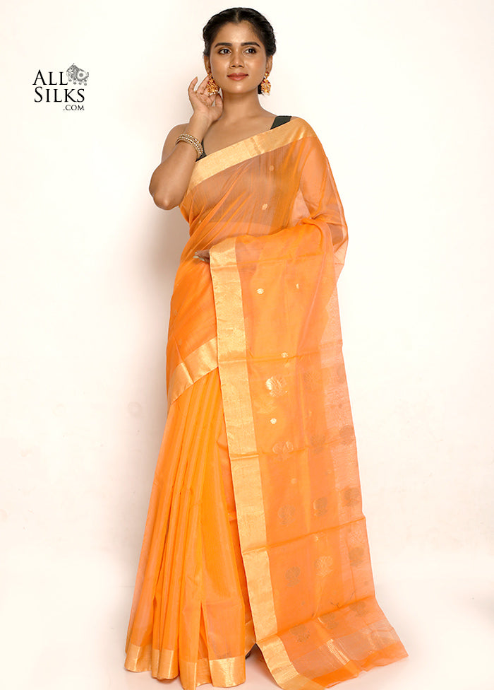 Orange Chanderi Cotton Saree With Blouse Piece - Indian Silk House Agencies