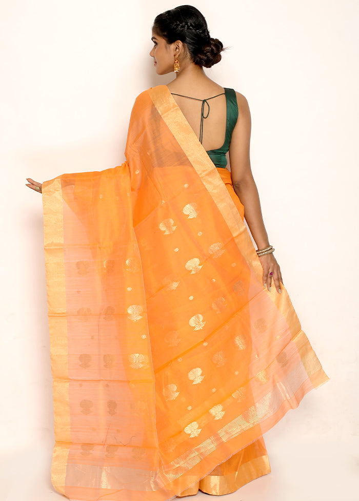 Orange Chanderi Cotton Saree With Blouse Piece - Indian Silk House Agencies