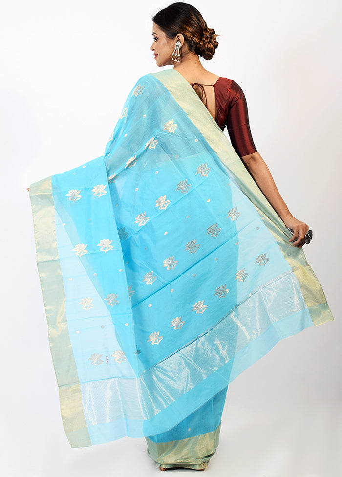 Sky Blue Chanderi Cotton Saree With Blouse Piece - Indian Silk House Agencies