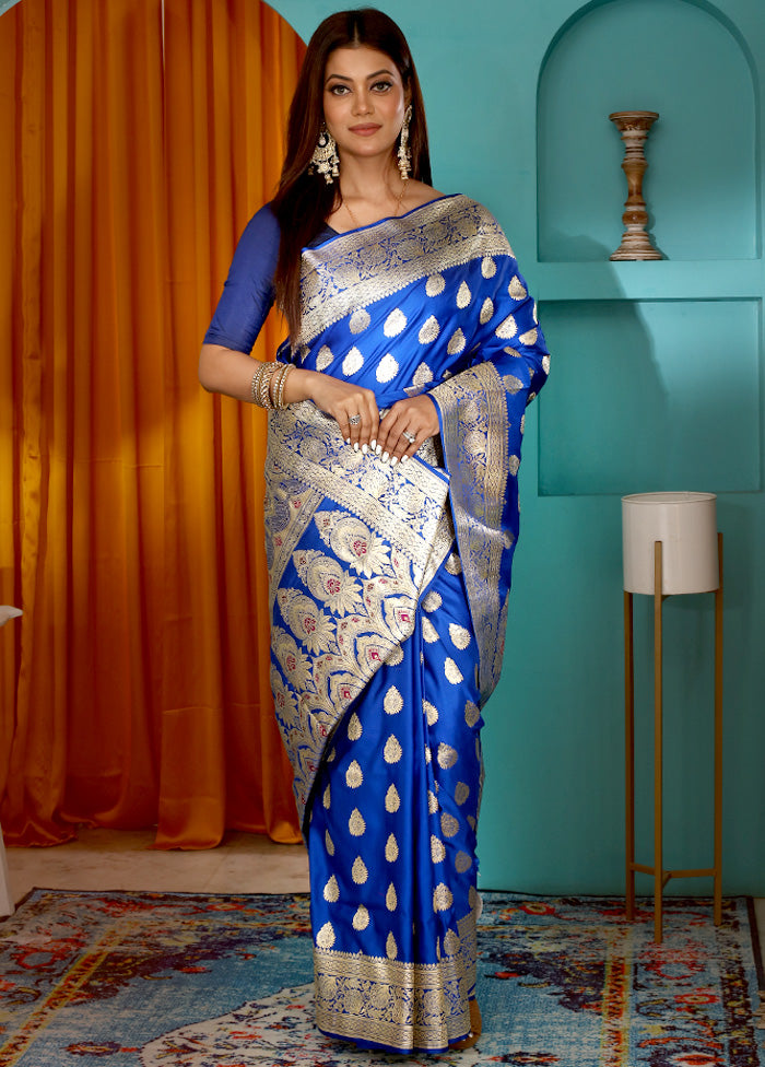 Royal Blue Pure Banarasi Silk Saree With Blouse Piece - Indian Silk House Agencies