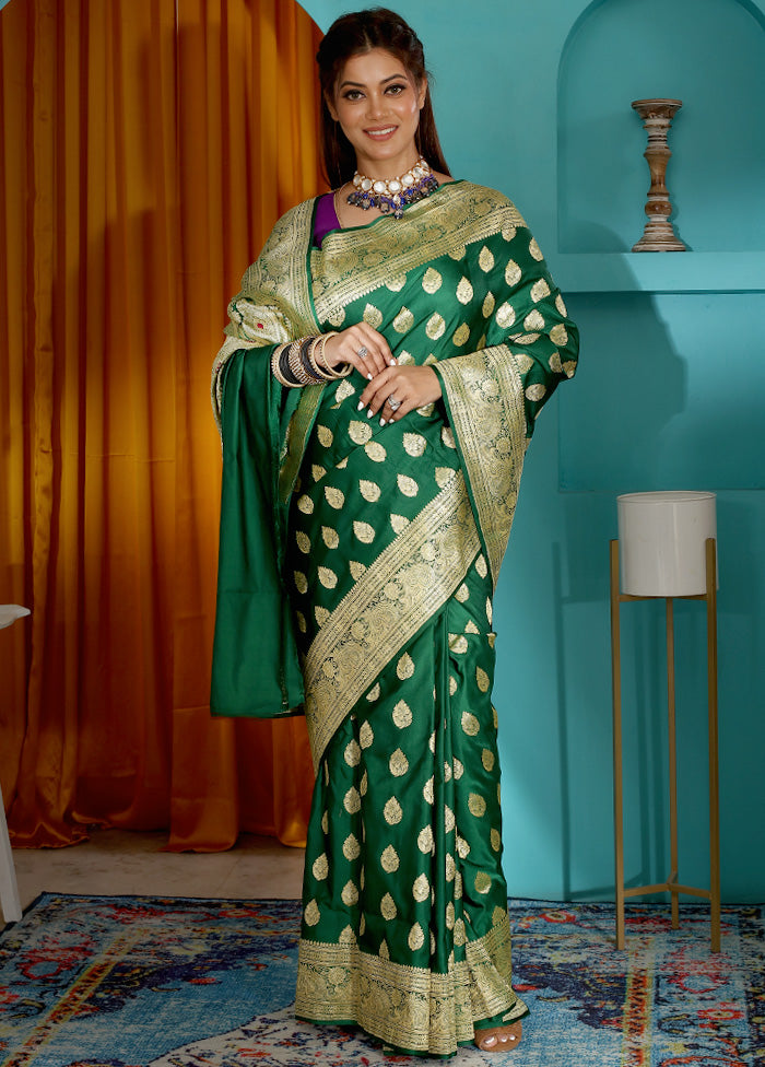 Emerald Green Pure Banarasi Silk Saree With Blouse Piece - Indian Silk House Agencies