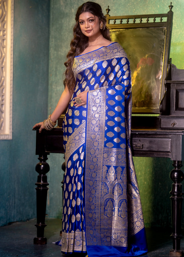 Royal Blue Pure Banarasi Silk Saree With Blouse Piece - Indian Silk House Agencies