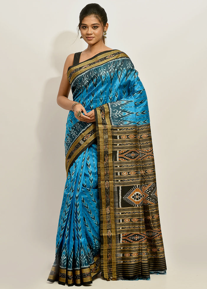 Blue Pure Ikkat Silk Saree Without Blouse Piece - Indian Silk House Agencies