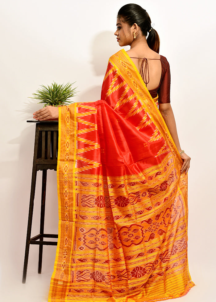Red Pure Pochampally Silk Saree Without Blouse Piece - Indian Silk House Agencies