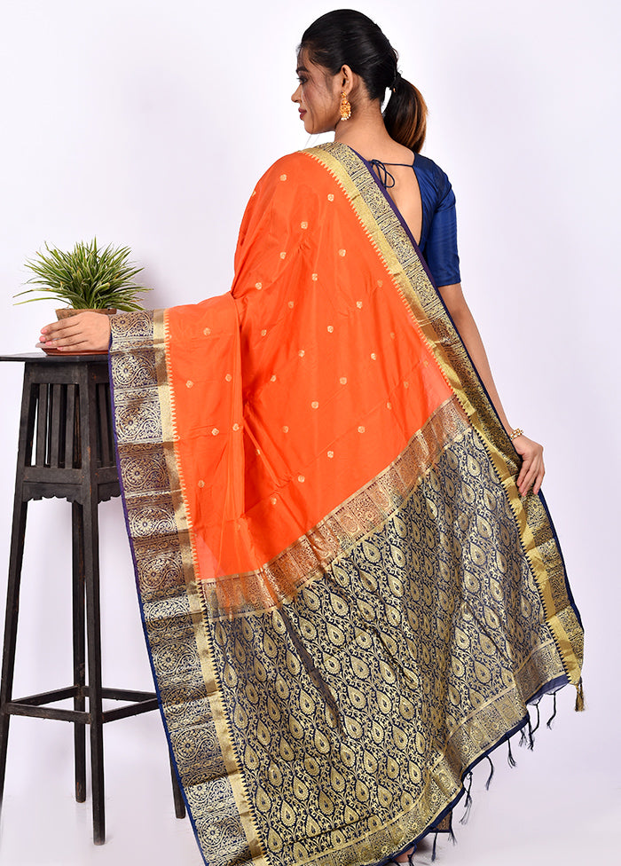 Orange Kanjivaram Silk Saree With Blouse Piece - Indian Silk House Agencies