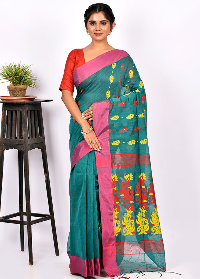 Teal Green Matka Silk Saree With Blouse Piece - Indian Silk House Agencies