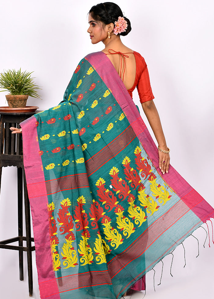 Teal Green Matka Silk Saree With Blouse Piece - Indian Silk House Agencies