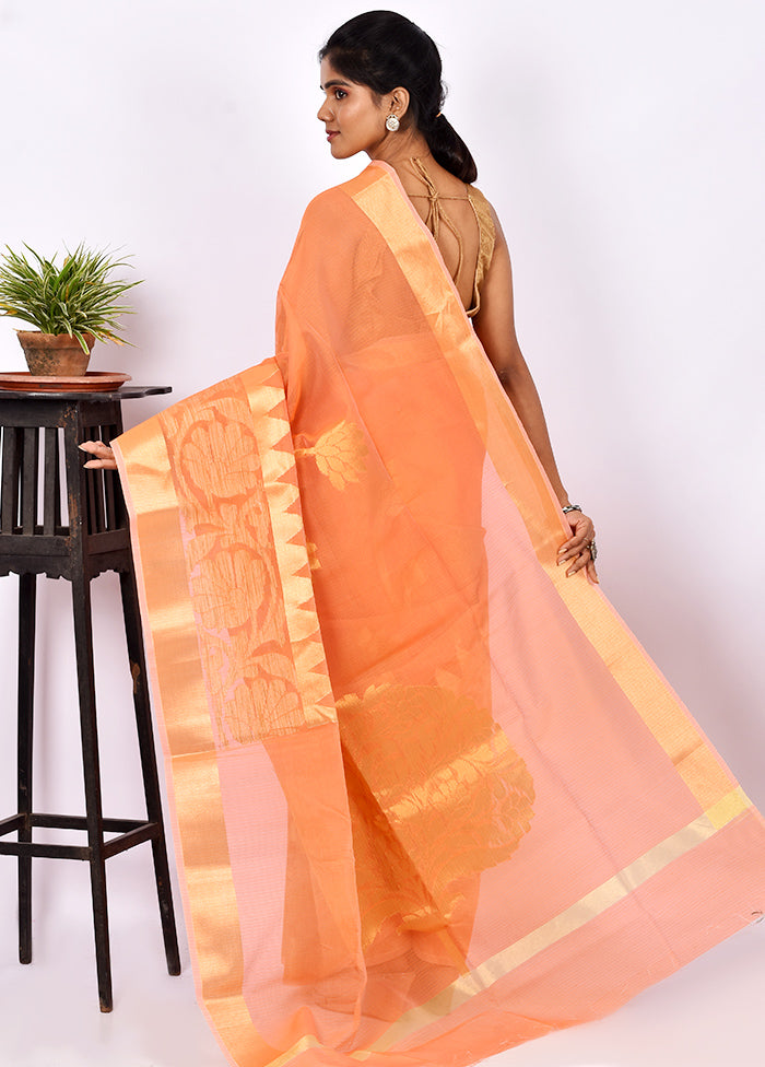 Light Orange Cotton Saree Without Blouse Piece - Indian Silk House Agencies