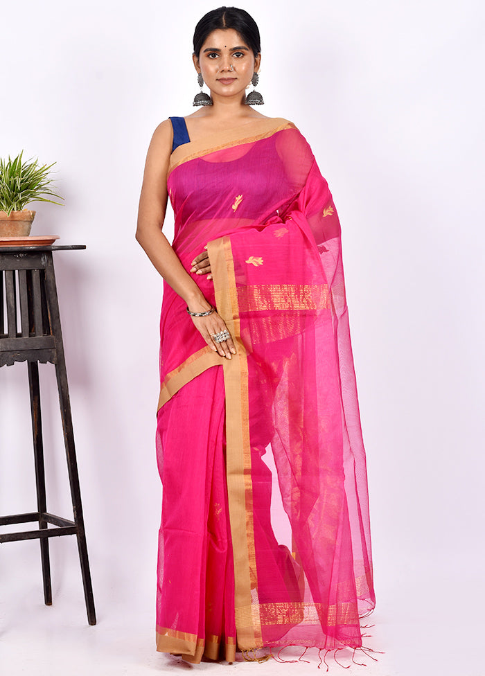 Fuchsia Pink Matka Silk Saree With Blouse Piece - Indian Silk House Agencies