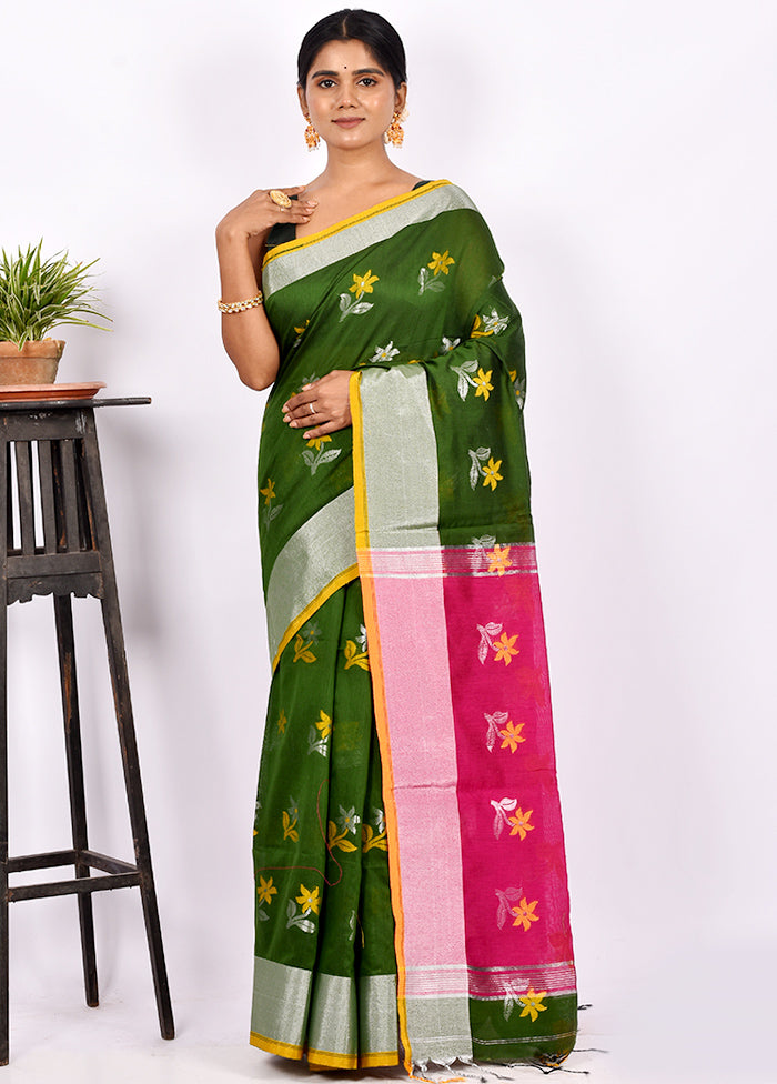 Deep Green Matka Silk Saree With Blouse Piece - Indian Silk House Agencies