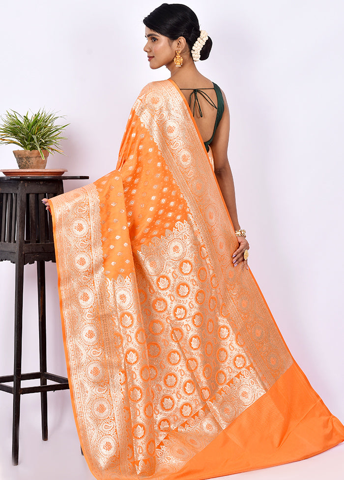 Orange Tanchoi Banarasi Saree With Blouse Piece - Indian Silk House Agencies