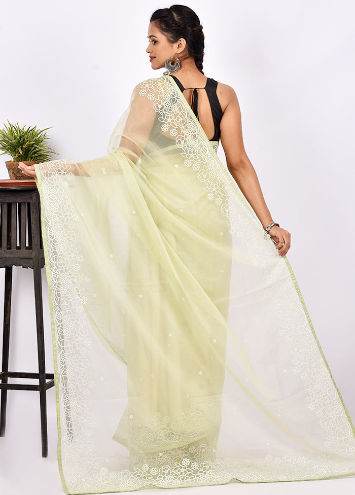 Cream Embroidered Organza Saree With Blouse Piece - Indian Silk House Agencies
