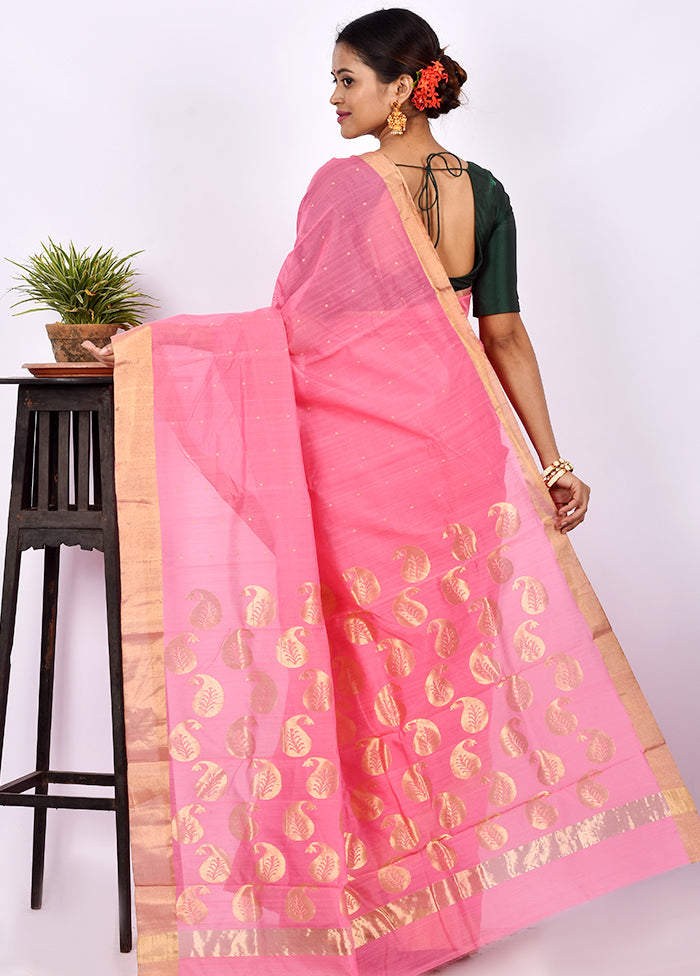 Pink Pure Chanderi Silk Saree With Blouse Piece - Indian Silk House Agencies