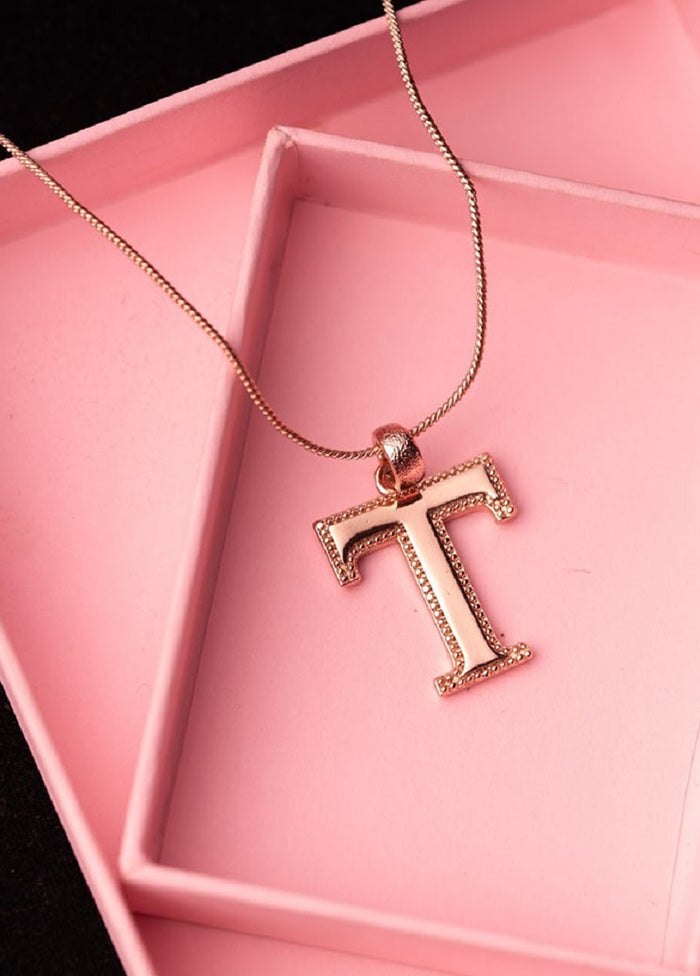 Rose Gold Plated Trendy T Alphabet Pendant - Indian Silk House Agencies