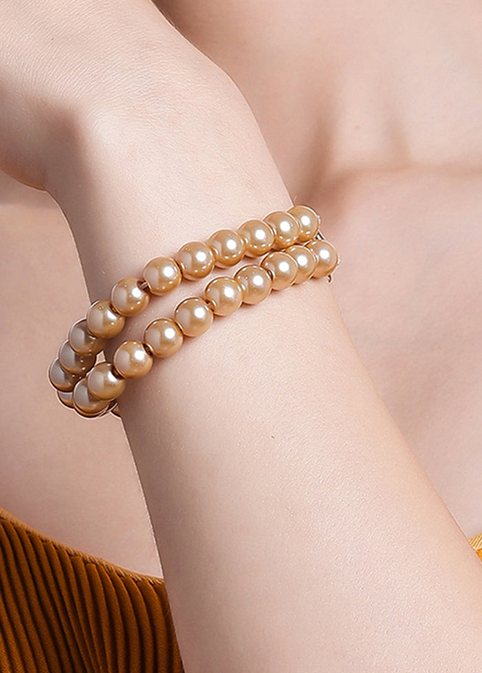 Gold Plated Two Line Glowing Pearl Bracelet - Indian Silk House Agencies