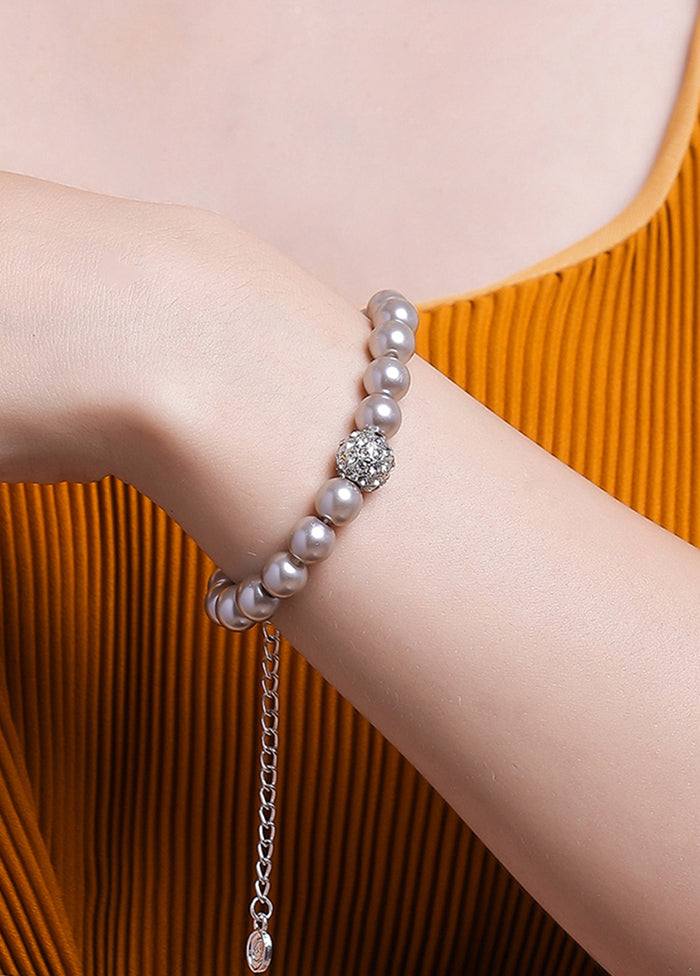 Rhodium Plated Opulent Pearl Bracelet - Indian Silk House Agencies