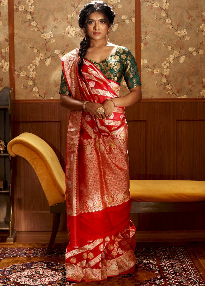 Red Uppada Pure Silk Saree With Blouse - Indian Silk House Agencies